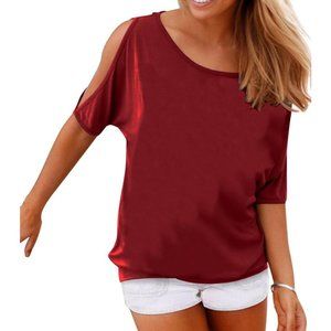 WineRed Hoala open 3/4 sleeve Top sz S banded bottom Cotton Blend stretch 34-37"